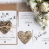 Rustikální svatební oznámení s krajkou a srdcem z kůry